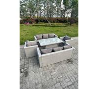 Fimous Rattan Garden Furniture Set with Adjustable Rising Table, 2 Sofas & 2 Arm Chairs - 8 Seater - Light Grey