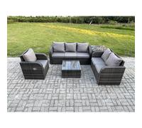 Fimous Rattan Garden Furniture 5 Piece Patio Set With Reclining Chair Loveseat sofa Side Table