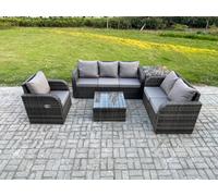 Fimous Rattan Garden Furniture 5 Piece Patio Set With Reclining Chair Loveseat sofa Side Table