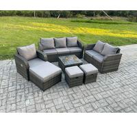Fimous Rattan Garden Furniture 7 Piece Patio Set With Table Sofa Square Coffee Table Reclining Chair Love seat sofa Side in Dark Grey Fimous Dark Grey