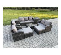 Fimous Rattan Garden Furniture 9 Piece Patio Set Table Sofa Chairs With 2 Big Footstool 2 Side Tables