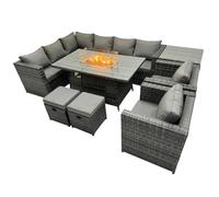 Fimous Rattan Garden Furniture Dining Set 10-seater with 2 Stool Side Table in Dark Grey Fimous Dark Grey