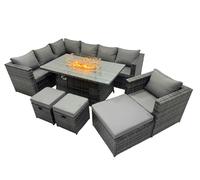 Fimous Rattan Garden Furniture Dining Set 10-seater with 3 Stool in Dark Grey Fimous Dark Grey
