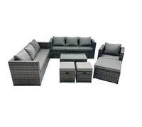 Fimous 10-seater Patio Coffee Table Sofa Set with 3 Stools Dark Grey Mixed Fimous Dark Grey