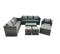 Fimous 10-seater Patio Coffee Table Sofa Set with 3 Stools Dark Grey Mixed Fimous Dark Grey