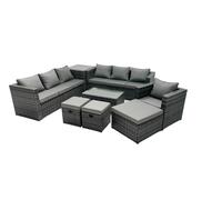 Fimous 10-seater Patio Coffee Table Sofa Set with 3 Stools Side Table in Dark Grey Fimous Dark Grey