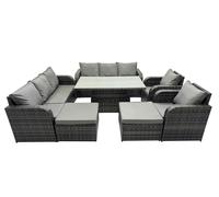 Fimous Rattan Garden Furniture Dining Set 10-seater with 2 Big Footstool in Dark Grey Fimous Dark Grey