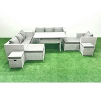 Rattan Garden Furniture Dining Set 11 Seater Lounge Sofa Chair Dining Table Set with 4 Footstools Side Table Light Grey Mixed Fimous Light Grey One Size