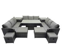 Fimous Rattan Garden Furniture Dining Set 13-seater with 2 Side Tables