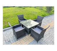 Fimous Rattan Garden Furniture Dining Set 4-seater Patio Rectangular Table Chairs Outdoor Dark Grey Mixed
