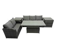 Fimous Rattan Garden Furniture Dining Set 5 seater Patio Height Adjustable Rising Lifting Table Sofa Set with 2 Side Table Dark Grey Mixed