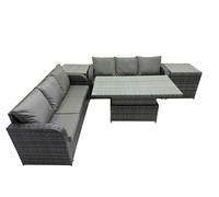 Fimous Rattan Garden Furniture Dining Set 6-seater with 2 Side Table