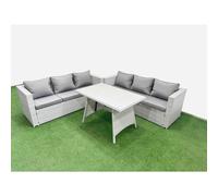 Fimous Rattan Garden Furniture Dining Set 6-seater Patio Rectangular Table 3 Seater Sofa Set Light Grey