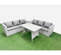 Fimous Rattan Garden Furniture Dining Set 6-seater Patio Rectangular Table 3 Seater Sofa Set Light Grey