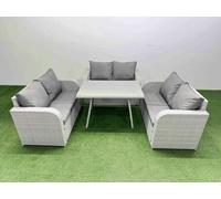 Fimous Rattan Garden Furniture Dining Set 6-seater Patio Rectangular Table Love Sofa Set