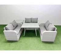 Fimous Rattan Garden Furniture Dining Set 6-Seater Patio Rectangular Table Love Sofa Set With Side Table