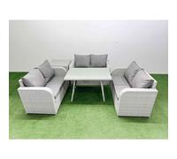 Fimous Rattan Garden Furniture Dining Set 6-seater Patio Rectangular Table Love Sofa Set with Side Table