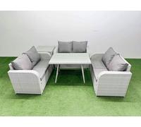 Fimous Rattan Garden Furniture Dining Set 6-seater Patio Rectangular Table Love Sofa Set with Side Table