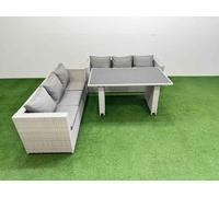 Fimous Rattan Garden Furniture Dining Set 6-seater Patio Rectangular Table Sofa Set Light Grey