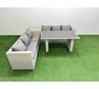 Fimous 6-seater Patio Rectangular Table Sofa Set with Side Table Light Grey Fimous Light Grey