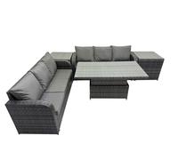 Fimous Rattan Garden Furniture Dining Set 6-seater with 2 Side Table