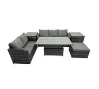 Fimous Rattan Garden Furniture Dining Set 6-seater with 2 Side Tables