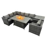 Fimous Rattan Garden Furniture Dining Set 7-seater with Side Table in Dark Grey Fimous Dark Grey