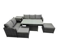 Fimous Rattan Garden Furniture Dining Set 7-seater with Side Table