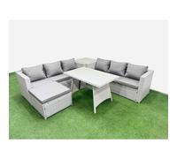 Fimous 7-seater Patio Rectangular Table 3 Seater Sofa Set with Side Table in Light Grey Fimous Light Grey