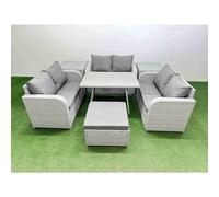 7-seater Patio Rectangular Table Love Sofa Set with 2 Side Tables Fimous Light Grey One Size