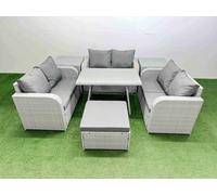 7-seater Patio Rectangular Table Love Sofa Set with 2 Side Tables Fimous Light Grey One Size