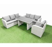 Fimous Rattan Garden Furniture Dining Set 7-Seater Patio Rectangular Table Sofa Set Light Grey