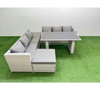 Fimous Rattan Garden Furniture Dining Set 7 seater Patio Rectangular Table Sofa Set with Big Stool Light Grey