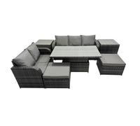 Fimous Rattan Garden Furniture Dining Set 7-seater with 2 Side Tables