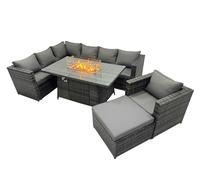 Fimous Rattan Garden Furniture Dining Set 8-seater with Big Stool
