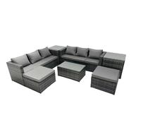 Fimous 8-seater Patio Coffee Table Sofa Set with 2 Side Tables 2 Footstools