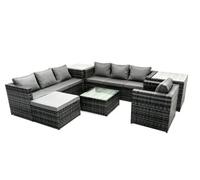 Fimous 8-seater Patio Coffee Table Sofa Set with 2 Side Tables Big Stool in Dark Grey Fimous Dark Grey