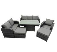Fimous Rattan Garden Furniture Dining Set 8-seater with 2 Big Footstool