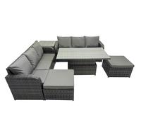 Fimous Rattan Garden Furniture Set 8-seater with Side Table 2 Big Footstool