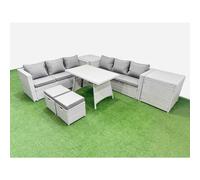 Fimous 8-Seater Patio Rectangular Table 3 Seater Sofa Set With 2 Side Tables 2 Small Stools Light Grey