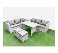 8-seater Patio Rectangular Table 3 Seater Sofa Set with 2 Small Stools Fimous Light Grey One Size