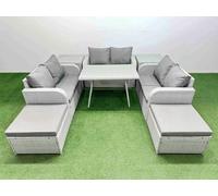 8-seater Patio Rectangular Table Love Sofa Set with 2 Side Tables Fimous Light Grey One Size