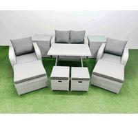 8-seater Patio Rectangular Table Sofa Set with 2 Side Tables 4 Stools Fimous Light Grey One Size