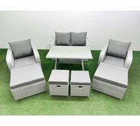 Fimous Rattan Garden Furniture Dining Set 8 seater Patio Rectangular Table Sofa Set with 4 Stools Light Grey