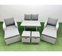 Fimous Rattan Garden Furniture Dining Set 8 seater Patio Rectangular Table Sofa Set with 4 Stools Light Grey