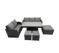 Fimous Rattan Garden Furniture Dining Set 8 seater Patio Height Adjustable Rising Lifting Table Sofa Set with 3 Footstools Dark Grey Mixed