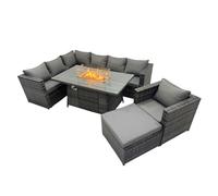Fimous Rattan Garden Furniture Dining Set 8-seater with Big Stool