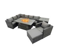Fimous Rattan Garden Furniture Dining Set 8-seater with Big Stool Side Table