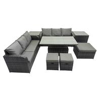 Fimous Rattan Garden Furniture Set 9-seater with 2 Side Table 3 Footstools