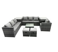 Fimous 9-seater Patio Coffee Table Sofa Set with 2 Side Tables 2 Small Stools